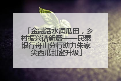 金融活水润瓜田，乡村振兴谱新篇——民泰银行舟山分行助力朱家尖西瓜甜蜜升级